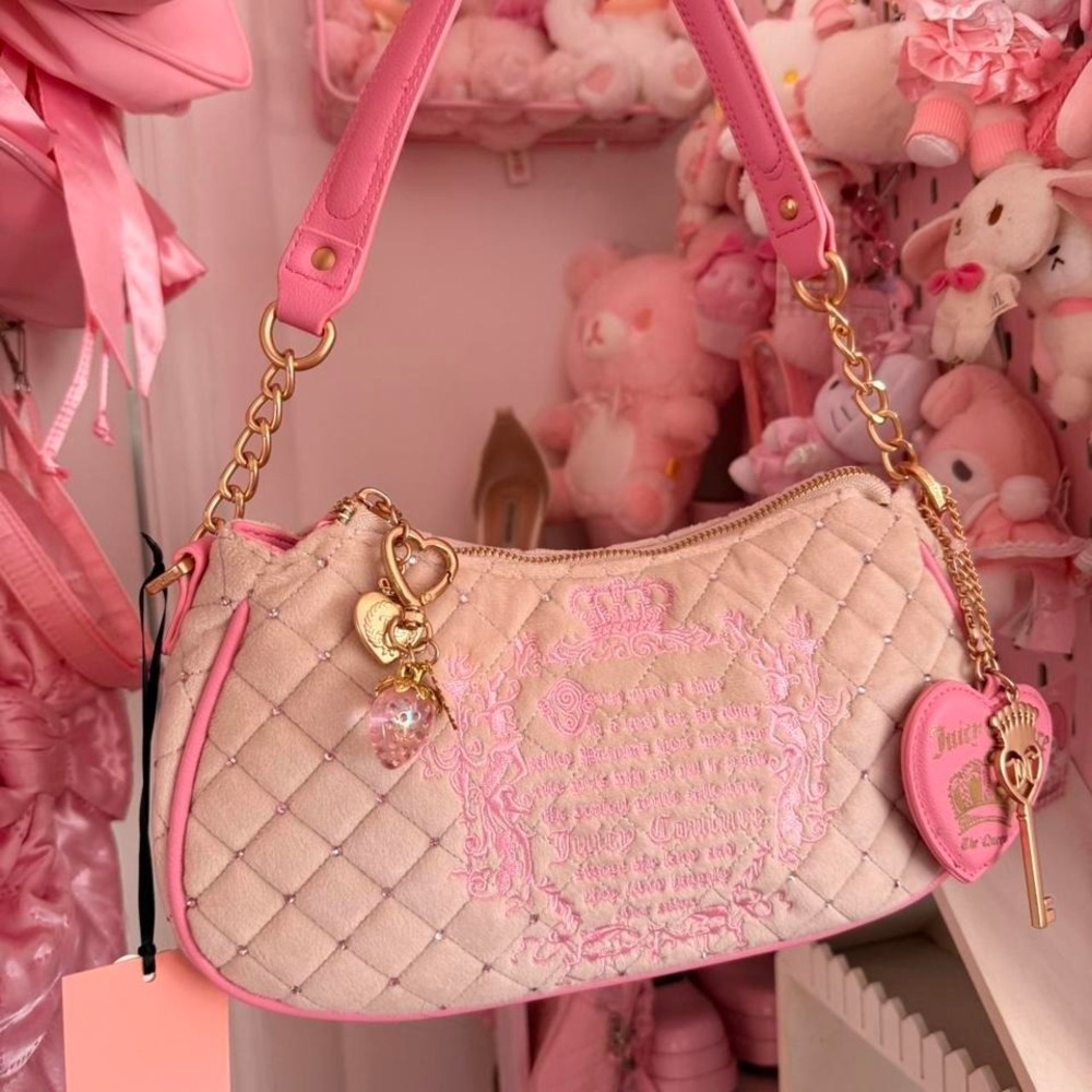 Customized Rhinestoned style Juicy Couture "Juicy Tales"‎ quilted shoulder bag